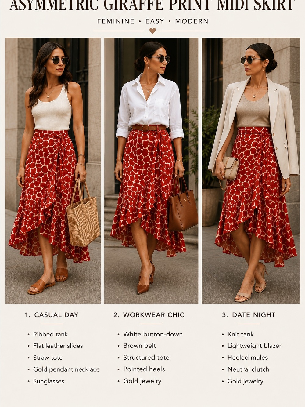 Ann Taylor Dark Orange Asymmetric Giraffe-Print Midi Skirt